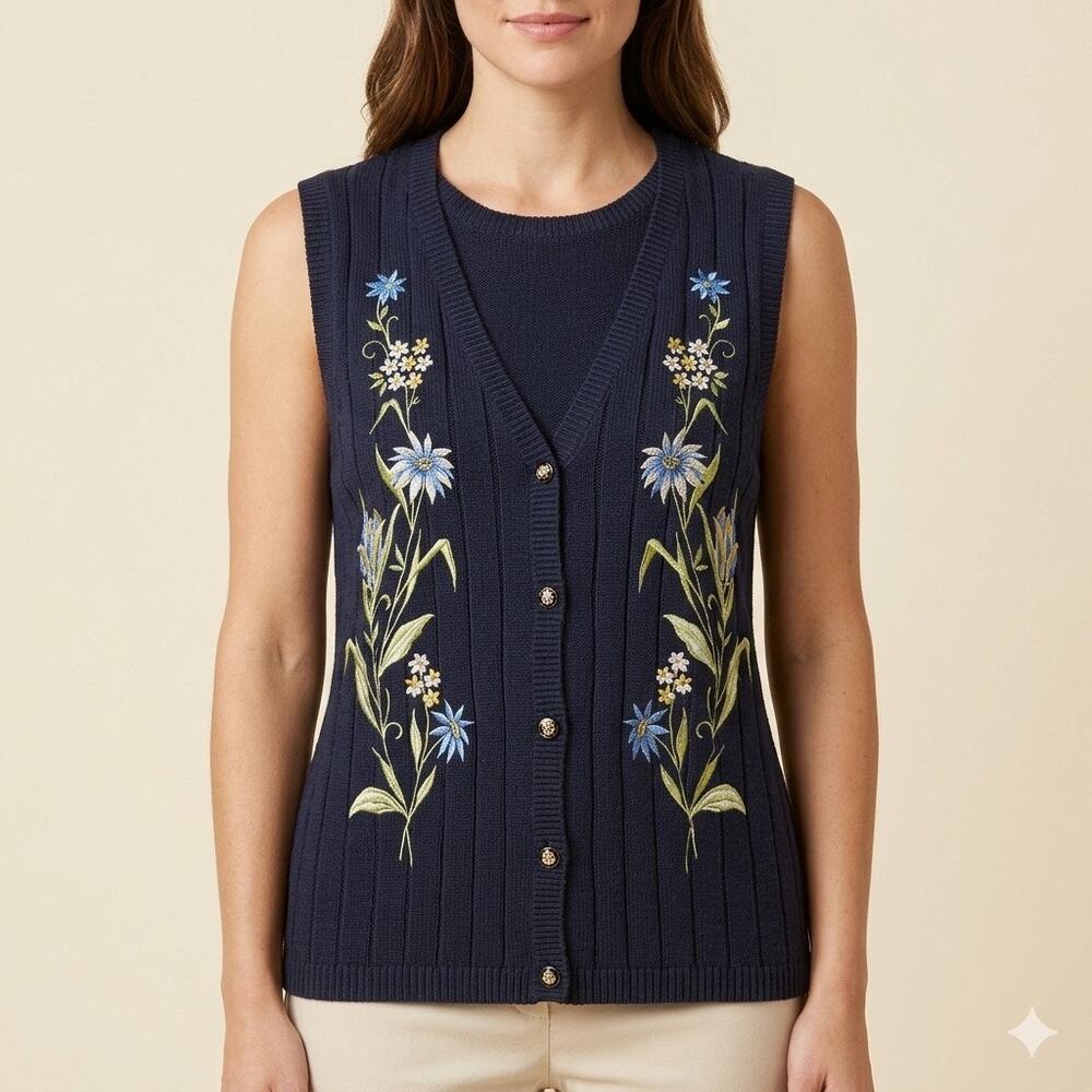 V022-Vintage Alfred Dunner Embroidered Vest size M / PTP 22”